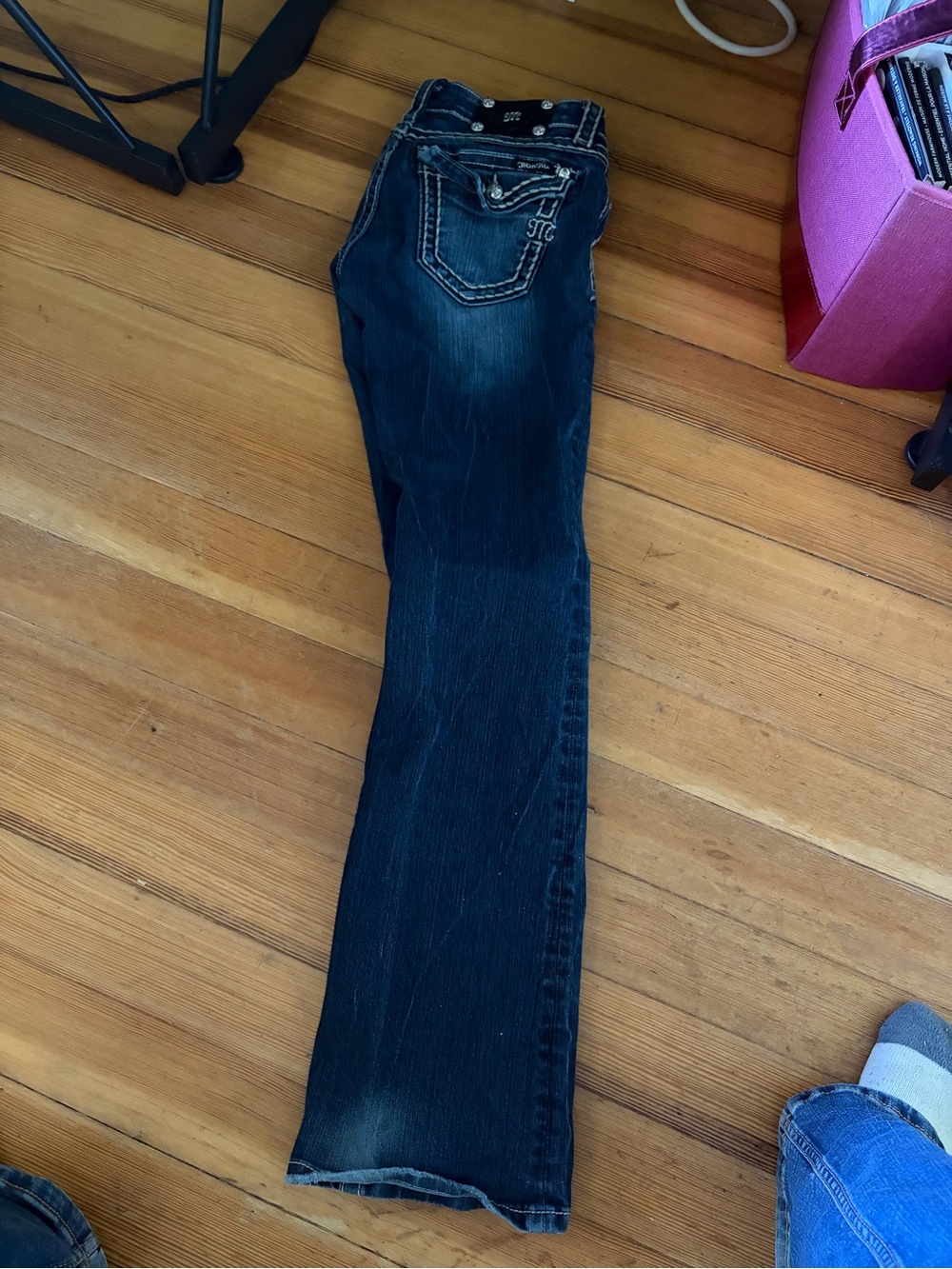 Miss Me Dark Indigo Boot Cut Jeans with Fading